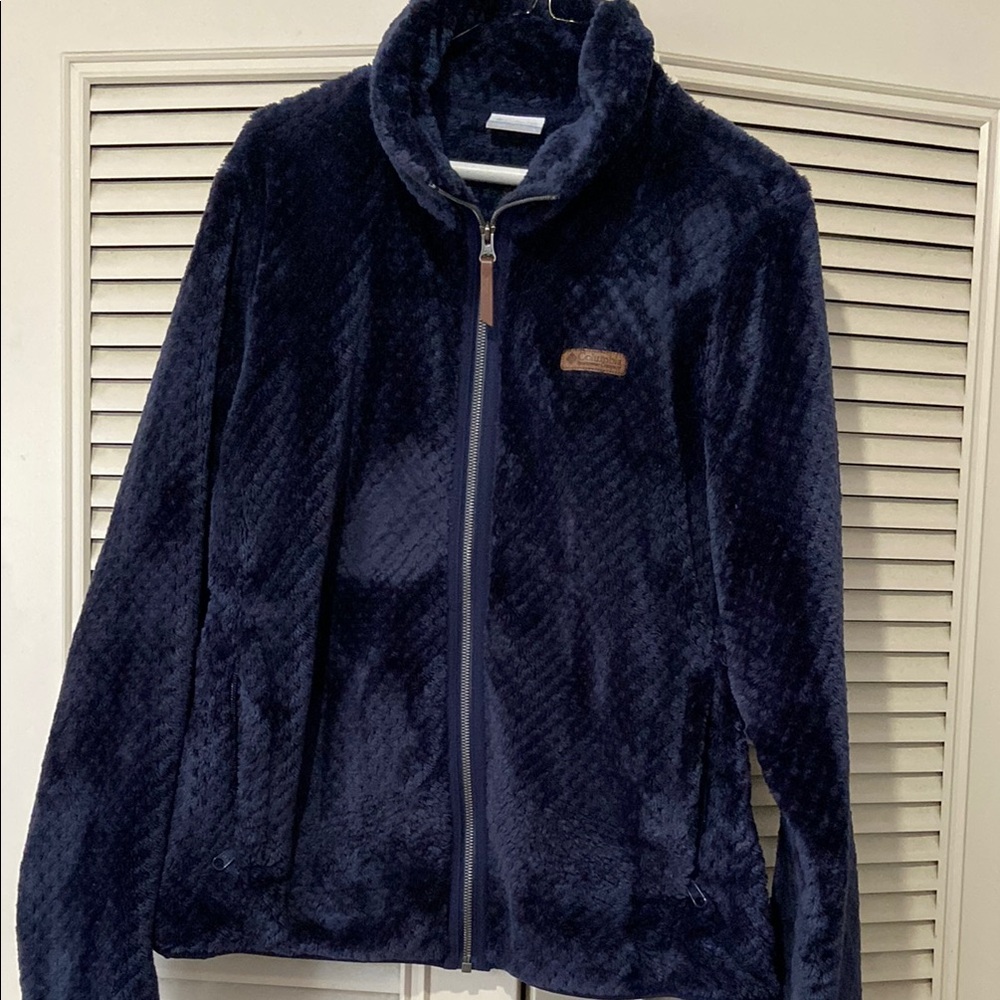 Navy Blue Women's Columbia Fluffy Fleece Jacket sz Large